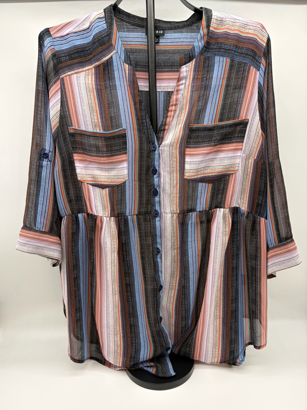 torrid Multi-Stripe Button-Front Peplum Blouse